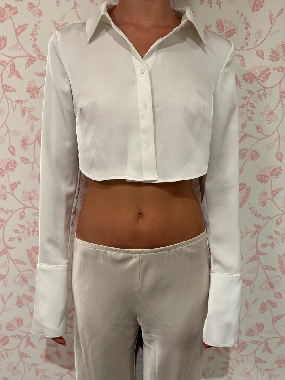 HOURS Cropped Open Back Silk Blouse | White Button Down Backless Top